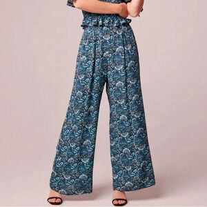 NWT BAND OF THE FREE Elise Teal Floral Boho High Waist Wide Leg Pants Sz Small